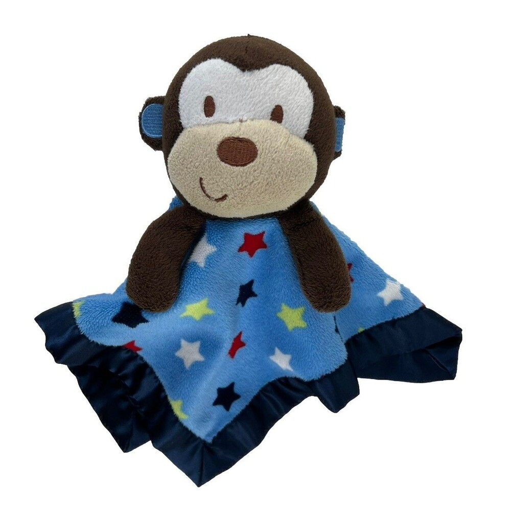 Garanimals Monkey w Stars Blue Lovey Security Blanket Satin Back 11" Sewn Eyes